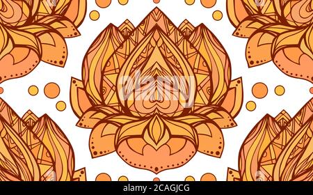 Seamless pattern with gold yellow lotus. Vector element for wraps, wallpaper, fabric and your creativity. Element for spa, yoga studio, beauty center Stock Vector