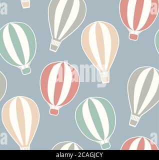 Seamless vintage texture with stickers hot air balloons. Vector children's background for your creativity Stock Vector