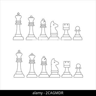 Illustration of outline chess figures isolated on a white background Stock Photo