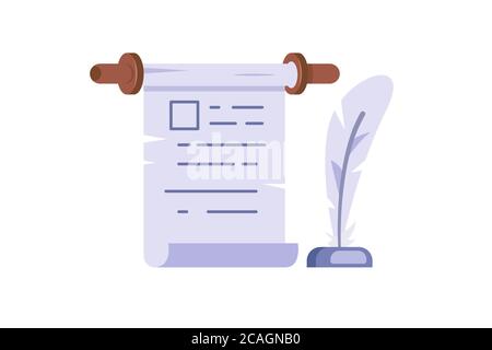 Vintage paper with ink and feather in flat style. Stock Vector