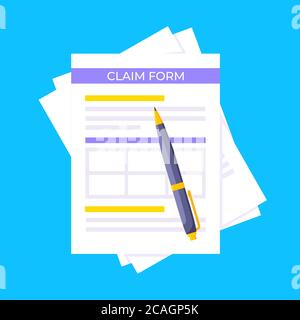 Claim form paper sheets isolated on gray background flat style design vector illustration. Stock Vector