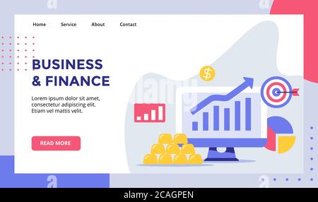 Business finance increase chart on display monitor computer for web website home homepage landing page template banner with flat style Stock Vector