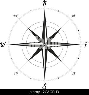Vector illustration. Compass or wind rose in flat and play black and white style. Stock Vector