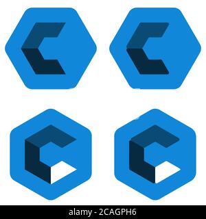 Vector illustration. Hexagon c logo in different positions. Three dimensional. Stock Vector