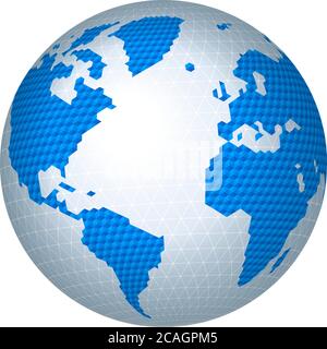 Vector illustration. Hexagonal restricted world map image in blue tones. Stock Vector