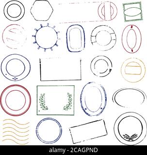Vector illustration. Collection of old rubber stamp postage set in various colors. Stock Vector