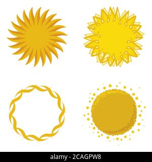 Vector illustration. Four icon set of plain sun symbols isolated on white. Stock Vector