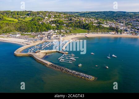 Lyme Regis - The Cobb aerial view at Sunrise early one summer morning Stock Photo