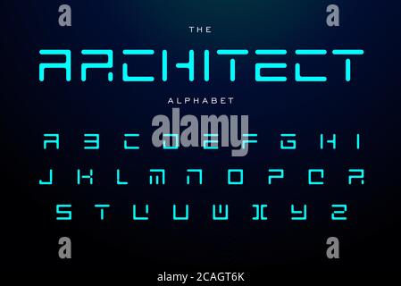 Geometric letters set. Futuristic technology vector latin alphabet. Minimal style font. Square geometrical ABC, architecture monogram and poster Stock Vector