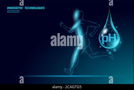 Water aqua pH jogger rehydration concept. Health care against dehydration isotonic electrolytes drink. Runner sportsman low poly 3D vector Stock Vector