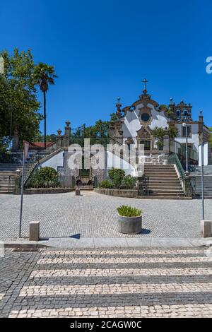 Viseu / Portugal - 07/31/2020 : Exterior view of the Church of Nossa Senhora da Conceicao, a rococo icon from the 18th century