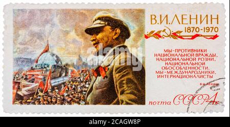 Stamp printed in the Russia (Soviet Union) shows V. I. Lenin, 1870-1970 Stock Photo