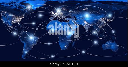 Global networking and international communication. World map as a symbol of the global network. Elements of this image are owned by NASA. Stock Photo