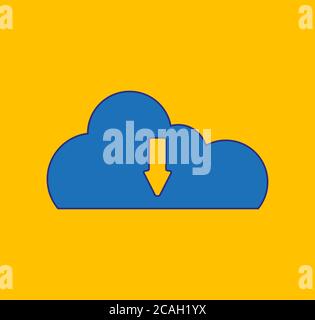 Blue cloud download icon on yellow background Stock Photo