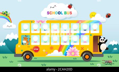 Yellow school bus, concept design for putting a picture of a child's face in a circle. Stock Vector