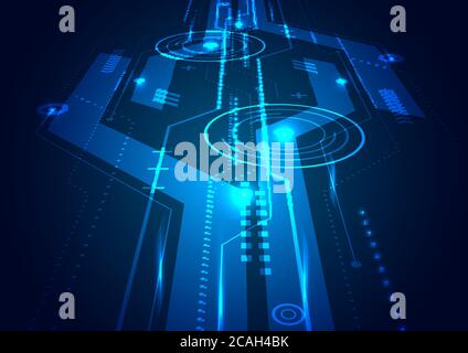 Abstract template technology futuristic geometric circle concept digital innovation perspective on blue background. Hi-tech communication. Vector illu Stock Vector