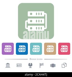 Connected servers white flat icons on color rounded square backgrounds. 6 bonus icons included Stock Vector