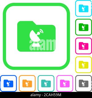 Remote folder vivid colored flat icons in curved borders on white background Stock Vector