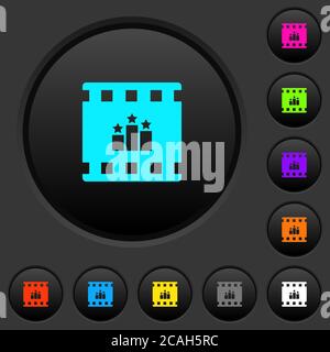 rank movie dark push buttons with vivid color icons on dark grey background Stock Vector