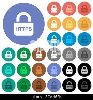 Secure http protocol multi colored flat icons on round backgrounds. Included white, light and dark icon variations for hover and active status effects Stock Vector