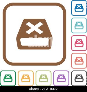 Uninstall simple icons in color rounded square frames on white background Stock Vector