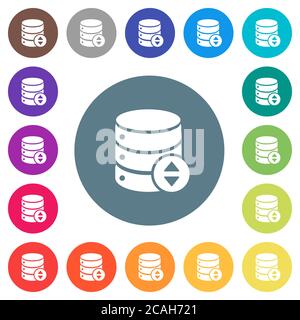 Adjust database value flat white icons on round color backgrounds. 17 background color variations are included. Stock Vector