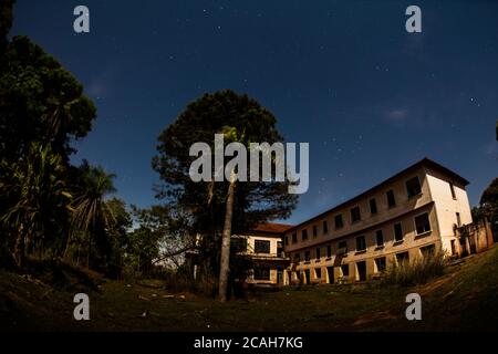 Abandoned Hotel in moonlight at Campos Novos Paulista - Brazil Stock Photo