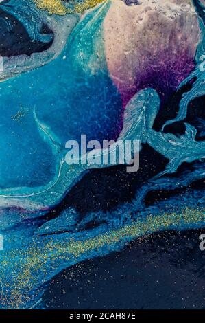 Marble art ocean background. Style incorporates the swirls of marble or the ripples of agate. Natural Luxury with gold powder. Stock Photo