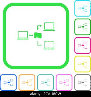 Network file system vivid colored flat icons in curved borders on white background Stock Vector