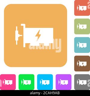 Fast ethernet network controller flat icons on rounded square vivid color backgrounds. Stock Vector