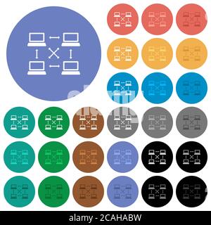 Content delivery network multi colored flat icons on round backgrounds. Included white, light and dark icon variations for hover and active status eff Stock Vector