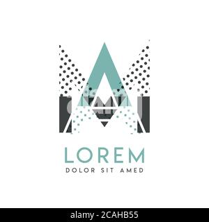 MA modern logo design with gray and blue color that can be used for creative industries and paper printing. AM logo is filled with bubbles and dots, c Stock Vector