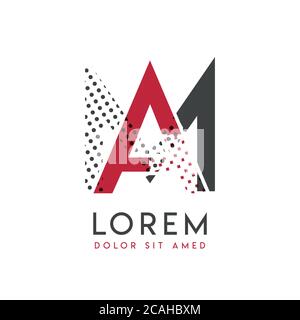 MA logo with gray and red color that can be used for creative industries and paper printing. AM logo is filled with bubbles and dots, can be applied i Stock Vector