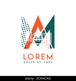 MA modern logo design with orange and green color that can be used for creative business and advertising. AM logo is filled with bubbles and dots, can Stock Vector