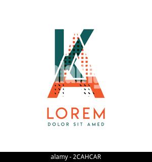 KA modern logo design with orange and green color that can be used for creative business and advertising. AK logo is filled with bubbles and dots, can Stock Vector