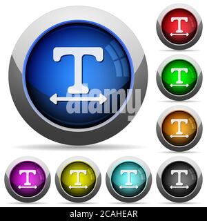 Adjust font width icons in round glossy buttons with steel frames Stock Vector