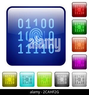 Digital fingerprint icons in rounded square color glossy button set Stock Vector