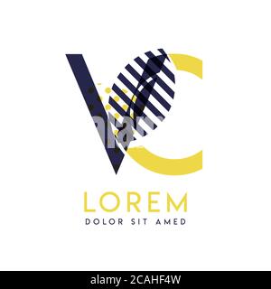 VC simple logo design with yellow and purple color that can be used for creative business and advertising. CV logo is filled with bubbles and dots, ca Stock Vector