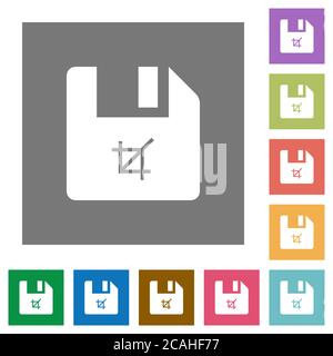Truncate file flat icons on simple color square backgrounds Stock Vector
