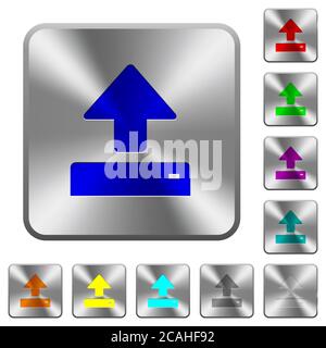 Open engraved icons on rounded square glossy steel buttons Stock Vector