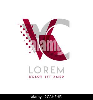VC simple logo design with Gray and maroon color that can be used for creative business and advertising. CV logo is filled with bubbles and dots, can Stock Vector