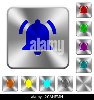 Active notification engraved icons on rounded square glossy steel buttons Stock Vector