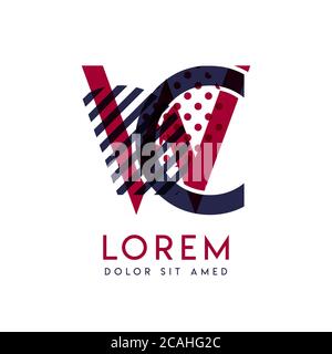 WC simple logo design with blue and maroon color that can be used for creative business and advertising. CW logo is filled with bubbles and dots, can Stock Vector