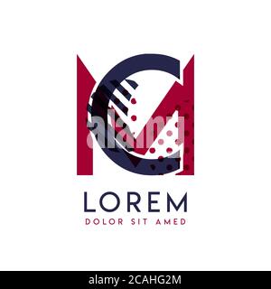 MC simple logo design with blue and maroon color that can be used for creative business and advertising. CM logo is filled with bubbles and dots, can Stock Vector