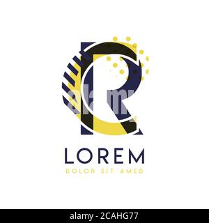 RC simple logo design with yellow and purple color that can be used for creative business and advertising. CR logo is filled with bubbles and dots, ca Stock Vector