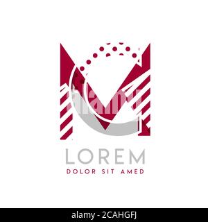 MC simple logo design with Gray and maroon color that can be used for creative business and advertising. CM logo is filled with bubbles and dots, can Stock Vector