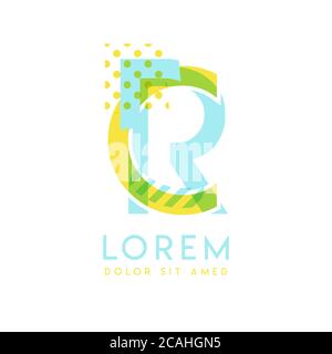 RC natural logo design with yellow and ocean blue color that can be used for creative business and advertising. CR logo is filled with bubbles and dot Stock Vector
