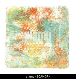 Abstract color acrylic and watercolor painting. Monotyping template. Canvas vintagecgrunge texture background. Square shape Isolated on white. Stock Photo