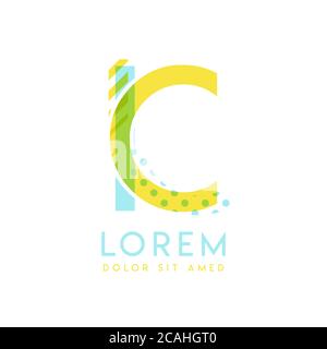 IC natural logo design with yellow and ocean blue color that can be used for creative business and advertising. CI logo is filled with bubbles and dot Stock Vector