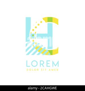 HC natural logo design with yellow and ocean blue color that can be used for creative business and advertising. CH logo is filled with bubbles and dot Stock Vector